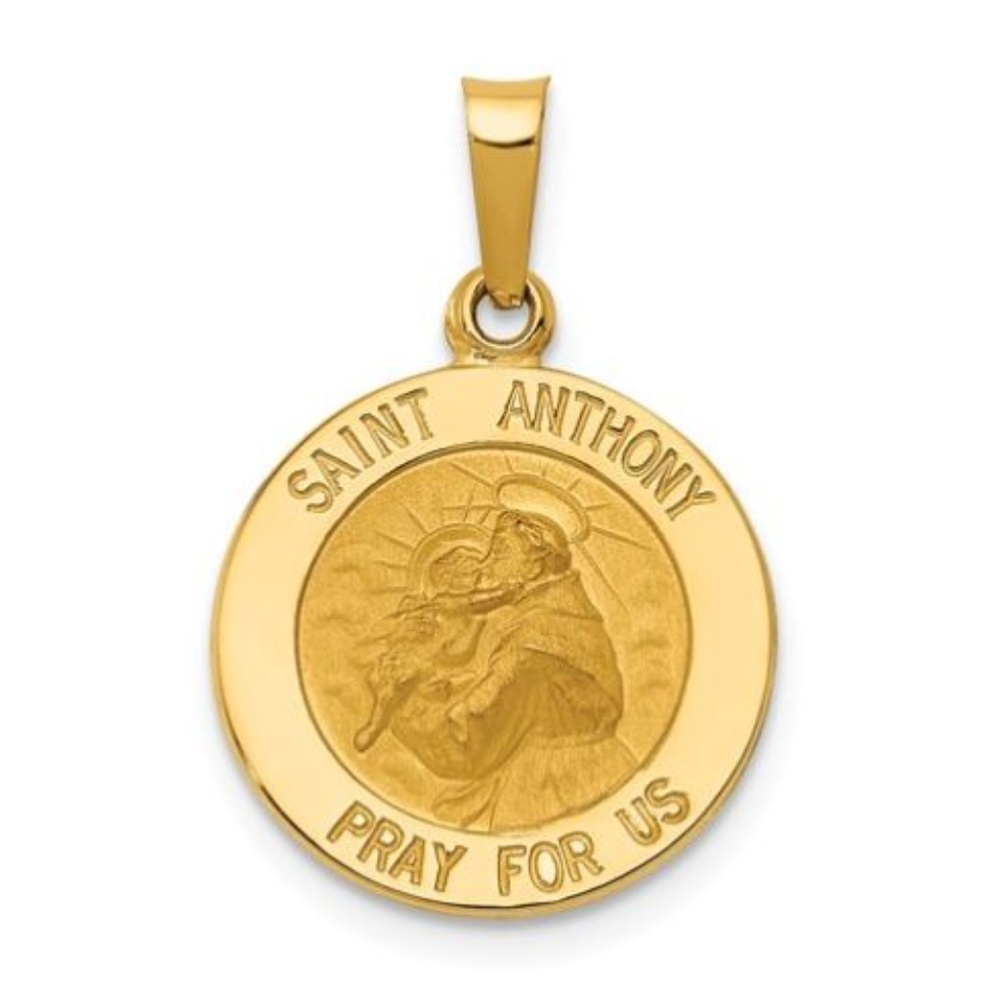 14k Gold Saint Anthony "Pray for Us" Pendant Medallion Necklace Religious Gift